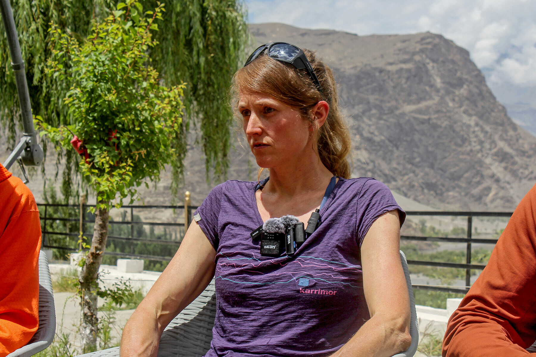 Marina Eva, mountaineering partner of German Olympic biathlon champion Laura Dahlmeier, looks on during a press conference along with the rescue team members in Skardu, July 31. — AFP